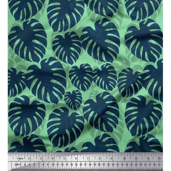 Soimoi Green Silk Fabric Monstera Leaves Decor Fabric Printed Yard 42 Inch Wide