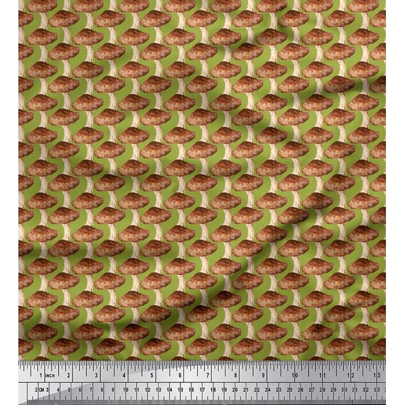 Soimoi Green Silk Fabric Mushroom Vegetable Decor Fabric Printed Yard 42 Inch Wide
