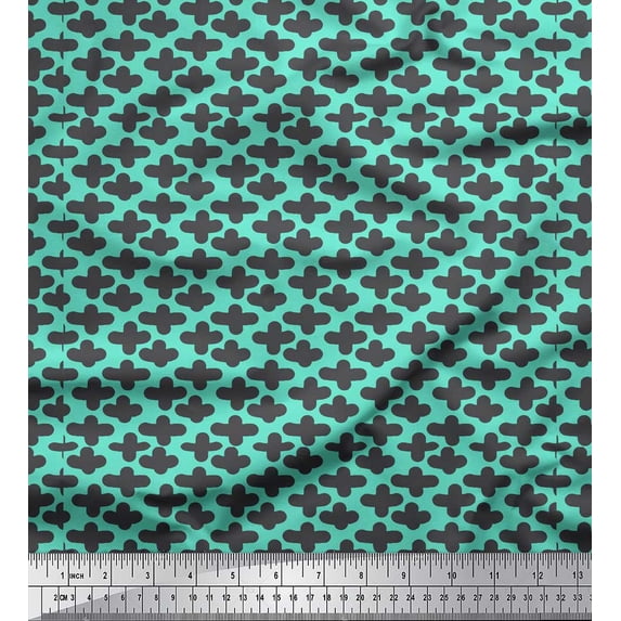 Soimoi Green Silk Fabric Plus Sign Geometric Printed Craft Fabric by the Yard 42 Inch Wide