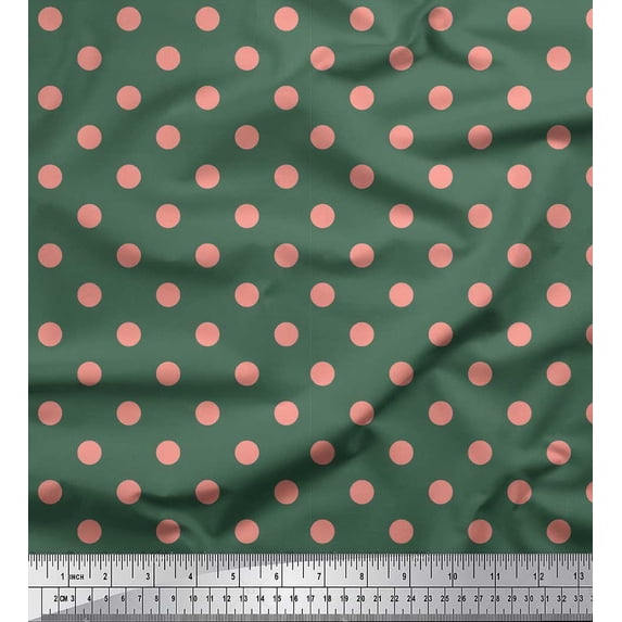 Soimoi Green Silk Fabric Polka Dots Decor Fabric Printed Yard 42 Inch Wide