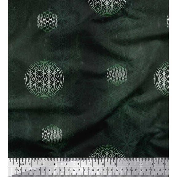Soimoi Green Silk Fabric Scared Geometric Galaxy Print Sewing Fabric Yard 44 Inch Wide