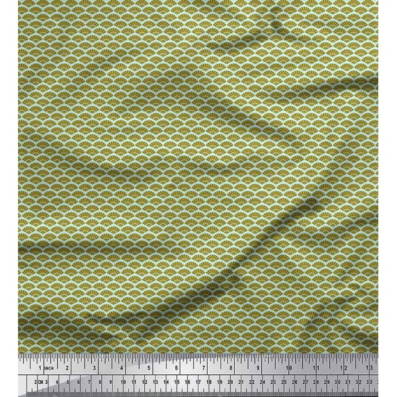 Soimoi Green Silk Fabric Seamless Damask Printed Fabric 1 Yard 42 Inch Wide