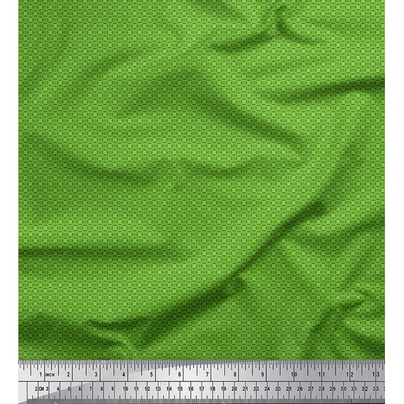 Soimoi Green Silk Fabric Semi Circle Geometric Print Fabric by the Yard 42 Inch Wide