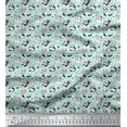 thumbnail image 1 of Soimoi Green Silk Fabric Snowman & Penguin Cartoon Print Sewing Fabric Yard 42 Inch Wide, 1 of 3