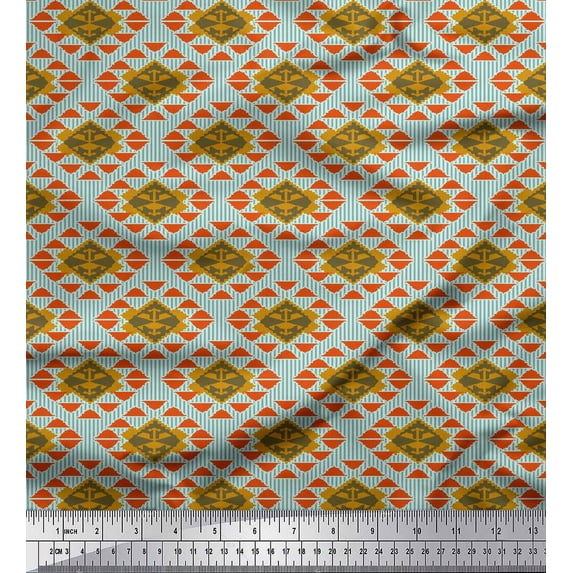Soimoi Green Silk Fabric Stripe & Diamond Geometric Fabric Prints By Yard 42 Inch Wide