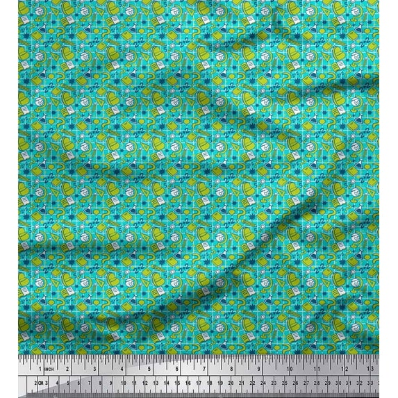 Soimoi Green Silk Fabric Study Theme Art & Craft Print Fabric by the Yard 42 Inch Wide