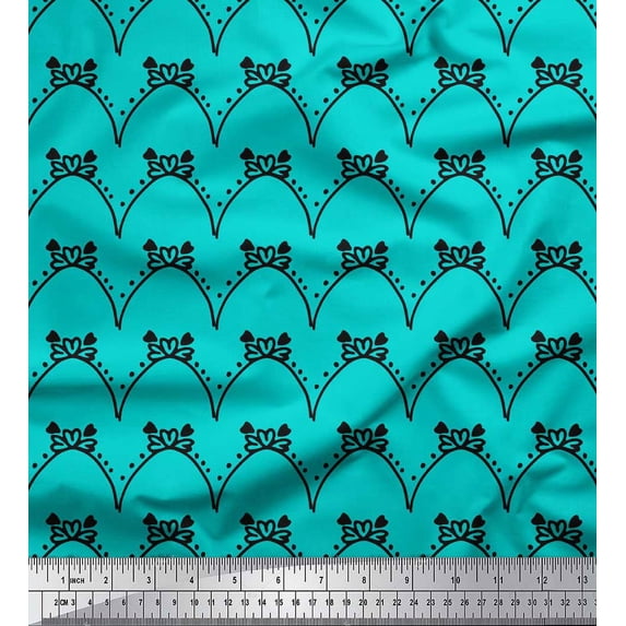 Soimoi Green Silk Fabric Tendril & Abstract Print Sewing Fabric Yard 42 Inch Wide