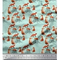 thumbnail image 1 of Soimoi Green Silk Fabric Tree Stump & Fox Animal Decor Fabric Printed Yard 42 Inch Wide, 1 of 1