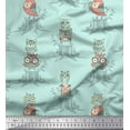 thumbnail image 1 of Soimoi Green Silk Fabric Tree Stump & Owl Cartoon Print Fabric by Yard 42 Inch Wide, 1 of 3