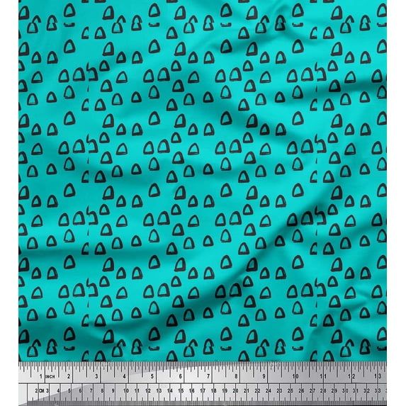 Soimoi Green Silk Fabric Triangle Geometric Decor Fabric Printed Yard 42 Inch Wide