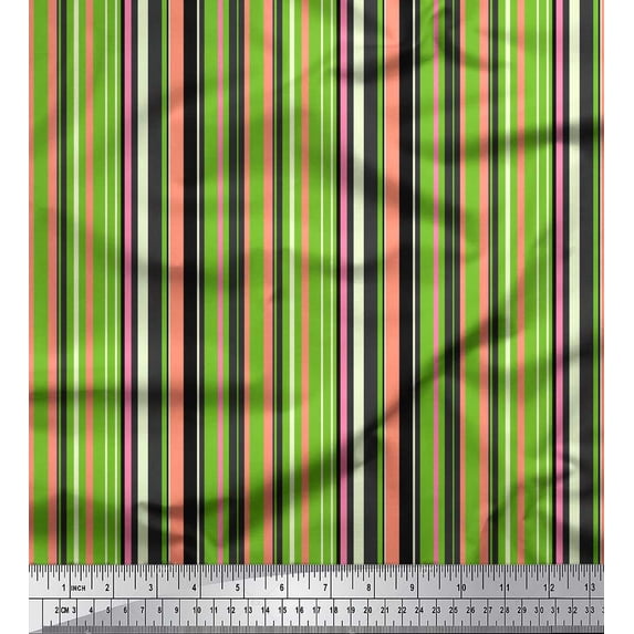 Soimoi Green Silk Fabric Vertical Stripe Decor Fabric Printed Yard 42 Inch Wide