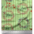 thumbnail image 1 of Soimoi Green Silk Fabric Wreath & Stripe Printed Fabric 1 Yard 42 Inch Wide, 1 of 3