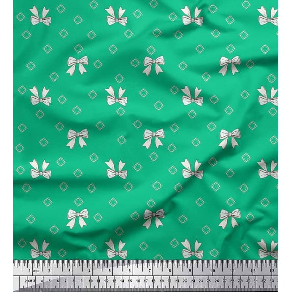 Soimoi Green Velvet Fabric Bow & Diamond Geometric Print Fabric by the Yard 58 Inch Wide