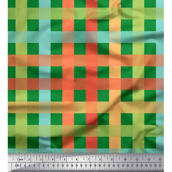 Soimoi Green Velvet Fabric Check Check Print Fabric by Yard 58 Inch Wide