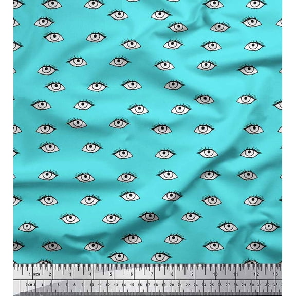 Soimoi Green Velvet Fabric Eyes Face Decor Fabric Printed Yard 58 Inch Wide