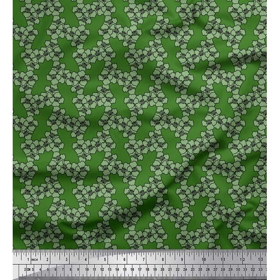 Soimoi Green Velvet Fabric Flower Floral Printed Craft Fabric by the Yard 60 Inch Wide