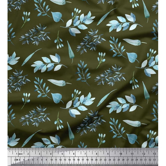 Soimoi Green Velvet Fabric Flower Leaves Print Fabric by Yard 58 Inch Wide