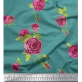 thumbnail image 1 of Soimoi Green Velvet Fabric Leaves & Pink Rose Flower Printed Craft Fabric by The Yard 58 Inch Wide, 1 of 1