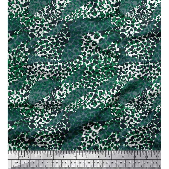 Soimoi Green Velvet Fabric Leopard Animal Skin Print Fabric by the Yard 58 Inch Wide