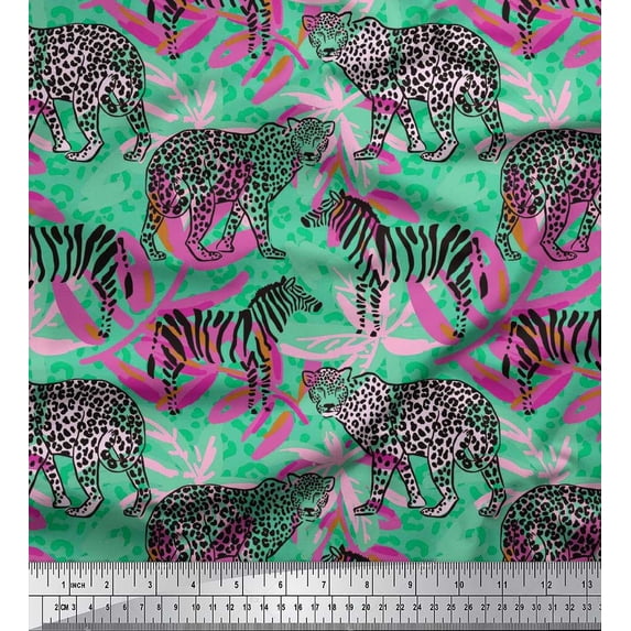Soimoi Green Velvet Fabric Leopard Skin,Leopard & Wild Animal Print Sewing Fabric BTY 58 Inch Wide