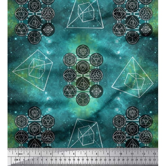 Soimoi Green Velvet Fabric Scared Geometric Galaxy Printed Craft Fabric by the Yard 58 Inch Wide