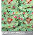 thumbnail image 1 of Soimoi Green Viscose Chiffon Fabric Cat,Insect & Rose Buds Flower Printed Craft Fabric by The Yard 42 Inch Wide, 1 of 1