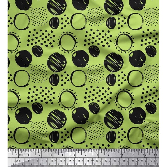 Soimoi Green Viscose Chiffon Fabric Dots & Circle Geometric Print Fabric by the Yard 42 Inch Wide