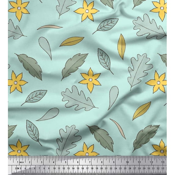 Soimoi Green Viscose Chiffon Fabric Leaf Floral Printed Fabric 1 Yard 42 Inch Wide