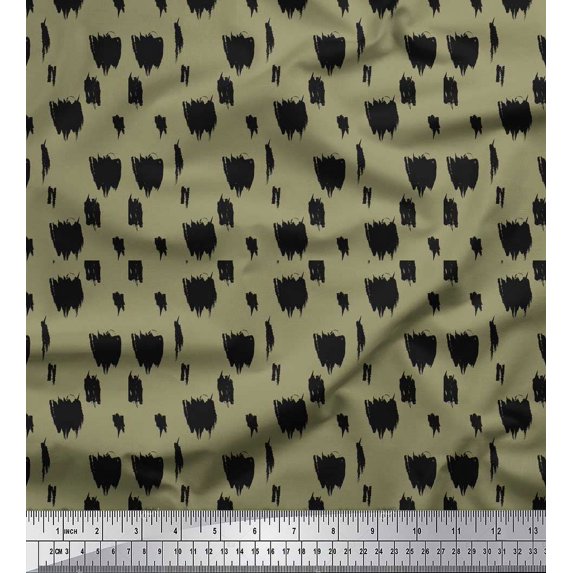 Soimoi Green polyester Crepe Fabric Brush Stroke Abstract Decor Fabric Printed Yard 42 Inch Wide