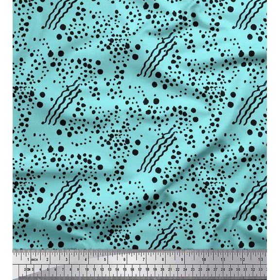 Soimoi Green polyester Crepe Fabric Brush Stroke & Dots Abstract Printed Fabric 1 Yard 42 Inch Wide