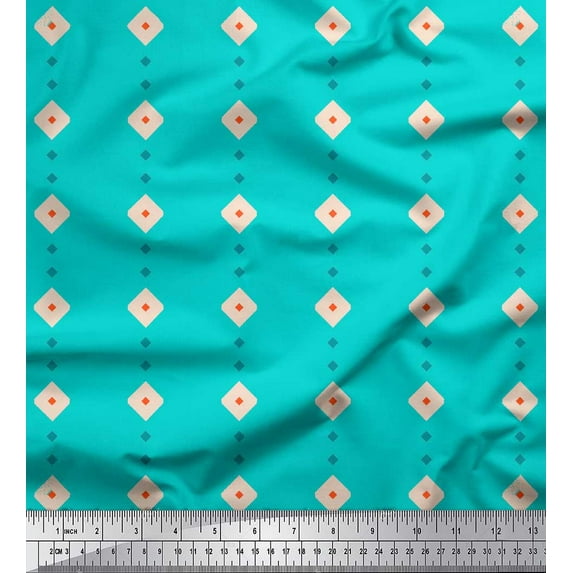 Soimoi Green polyester Crepe Fabric Diamond Geometric Print Fabric by Yard 52 Inch Wide