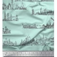 thumbnail image 1 of Soimoi Green polyester Crepe Fabric Different City Monuments Architectural Printed Fabric 1 Yard 42 Inch Wide, 1 of 3