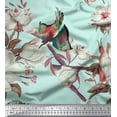 thumbnail image 1 of Soimoi Green polyester Crepe Fabric Floral & Bird Print Fabric by the Yard 52 Inch Wide, 1 of 3