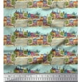 thumbnail image 1 of Soimoi Green polyester Crepe Fabric Landscape & City Digital Print Fabric by the Yard 52 Inch Wide, 1 of 3