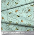 thumbnail image 1 of Soimoi Green polyester Crepe Fabric Leaves & Flowerpecker Bird Fabric Prints By Yard 42 Inch Wide, 1 of 3