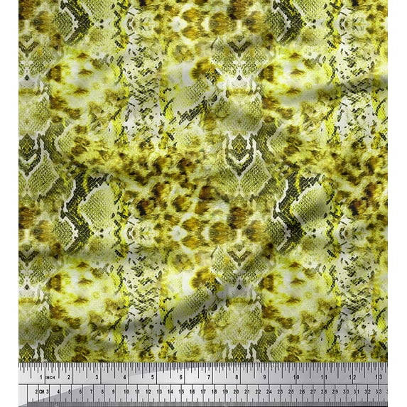 Soimoi Green polyester Crepe Fabric Leopard & Snake Animal Skin Print Fabric by the Yard 52 Inch Wide