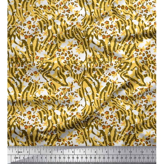 Soimoi Green polyester Crepe Fabric Leopard & Wild Animal Skin Print Fabric by The Yard 52 Inch Wide