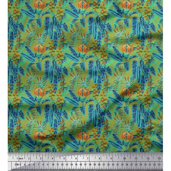 Soimoi Green polyester Crepe Fabric Palm Leaves Printed Craft Fabric by the Yard 52 Inch Wide