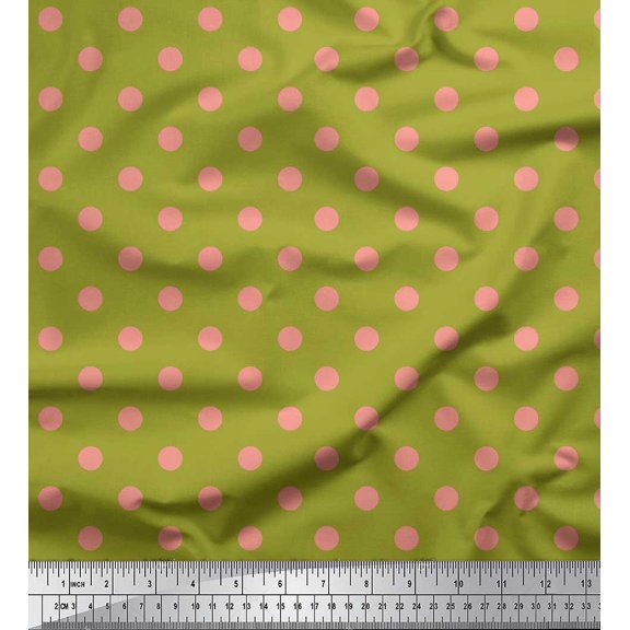 Soimoi Green polyester Crepe Fabric Polka Dots Printed Craft Fabric by the Yard 42 Inch Wide