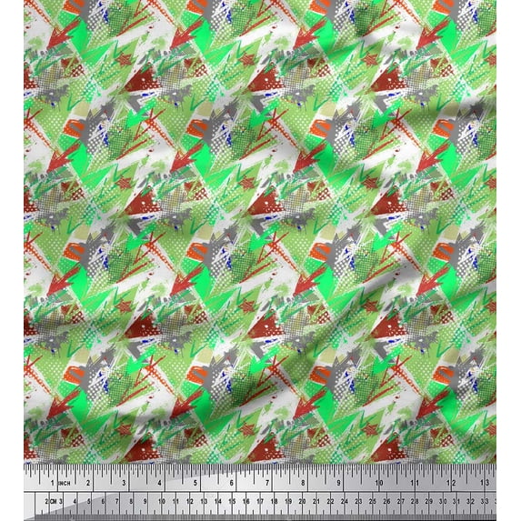 Soimoi Green polyester Crepe Fabric Star & Brush Stroke Abstract Print Fabric by the Yard 42 Inch Wide