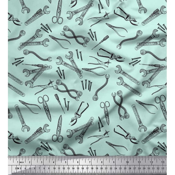Soimoi Green polyester Crepe Fabric Tools Hardware Fabric Prints By Yard 42 Inch Wide