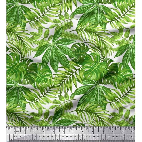 Soimoi Green polyester Crepe Fabric Tropical Leaves Decor Fabric Printed Yard 42 Inch Wide