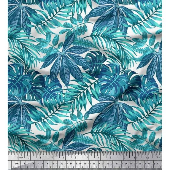 Soimoi Green polyester Crepe Fabric Tropical Leaves Print Fabric by the Yard 42 Inch Wide