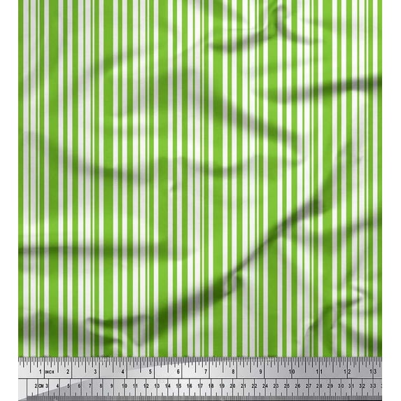 Soimoi Green polyester Crepe Fabric Vertical Stripe Decor Fabric Printed Yard 42 Inch Wide