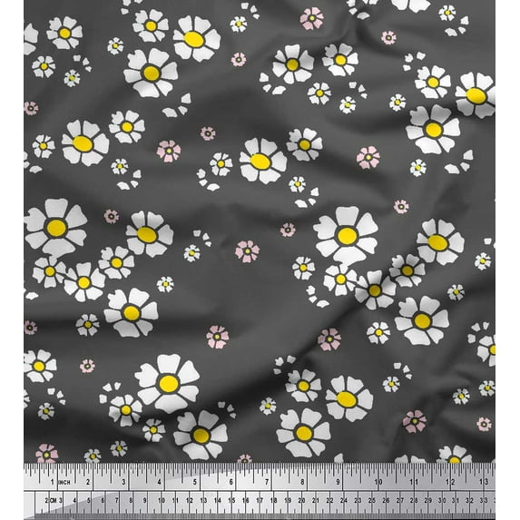 Soimoi Grey Cotton Cambric Fabric Artistic Floral Printed Craft Fabric by the Yard 56 Inch Wide