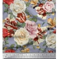 thumbnail image 1 of Soimoi Grey Cotton Cambric Fabric Leaves & Rose Floral Print Fabric by Yard 42 Inch Wide, 1 of 3
