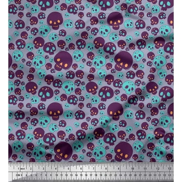 Soimoi Grey Cotton Duck Fabric Skull Halloween Printed Craft Fabric by the Yard 42 Inch Wide