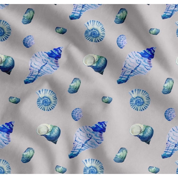 Soimoi Grey Cotton Poplin Fabric Shells Ocean Fabric Prints By Yard 42 Inch Wide