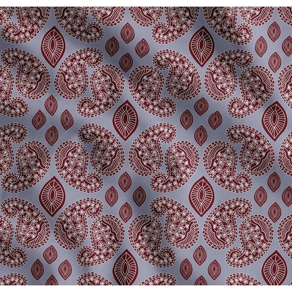 Soimoi Grey Cotton Voile Fabric Maroon Paisley Fabric Prints By Yard 42 Inch Wide