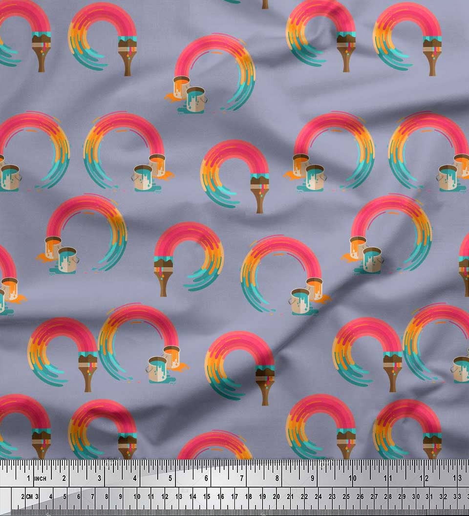 Soimoi Grey Japan Crepe Satin Fabric Paint Brush Abstract Print Sewing Fabric Yard 42 Inch Wide